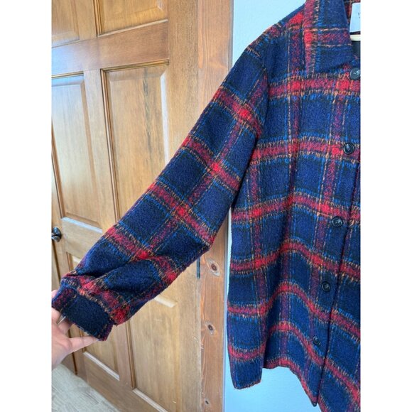 Velvet by Graham Spencer Colette Jacket Wool Button Front Coat Navy Plaid Size L - Picture 3 of 9